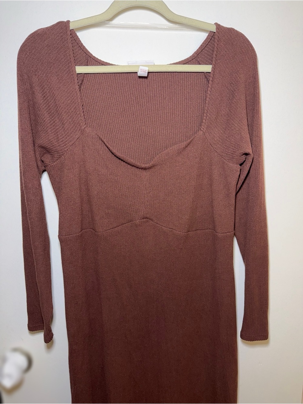 ingrid+isabel Brown Ribbed Knit Sweetheart Long Sleeve Midi Maternity Dress XL